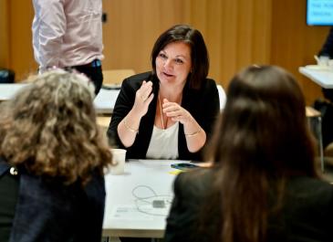 Attendees having an animated conversation