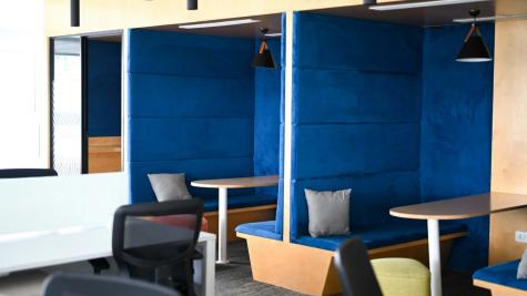 a co-working space with private booths