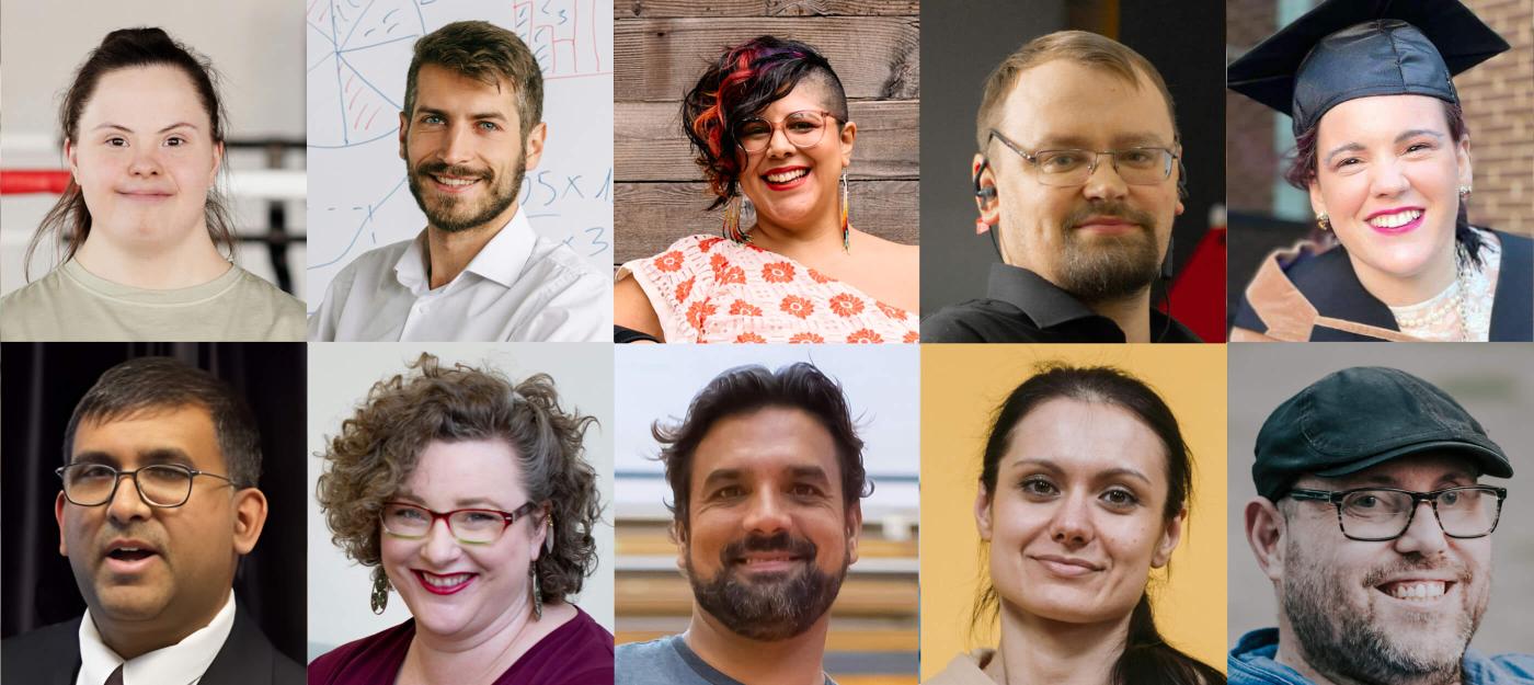 A grid of headshots of persons with disabilities. Includes a diverse group of men, women and of different ethnicities