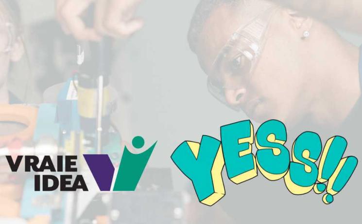 IDEA and YESS logos over a photo of a young black worker wearing safety glasses, using a screwdriver
