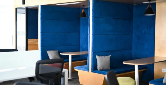 a co-working space with private booths