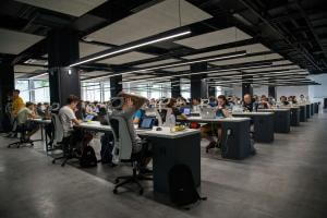 programmers working in a shared workspace